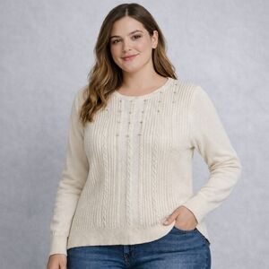 Women's Cream Cable Knit Sweater SIZE XL